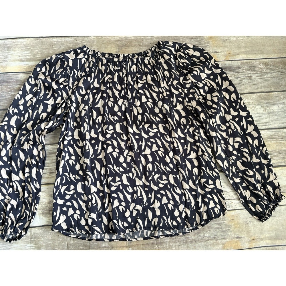 Velvet By Graham &‎ Spencer Kade Blouse Abstract Print Peasant Blue Beige Small